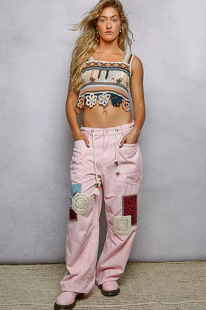 POL Cutout Flower Cropped Crochet Cami with with Dangle Detail - Trendsi - Flyclothing LLC