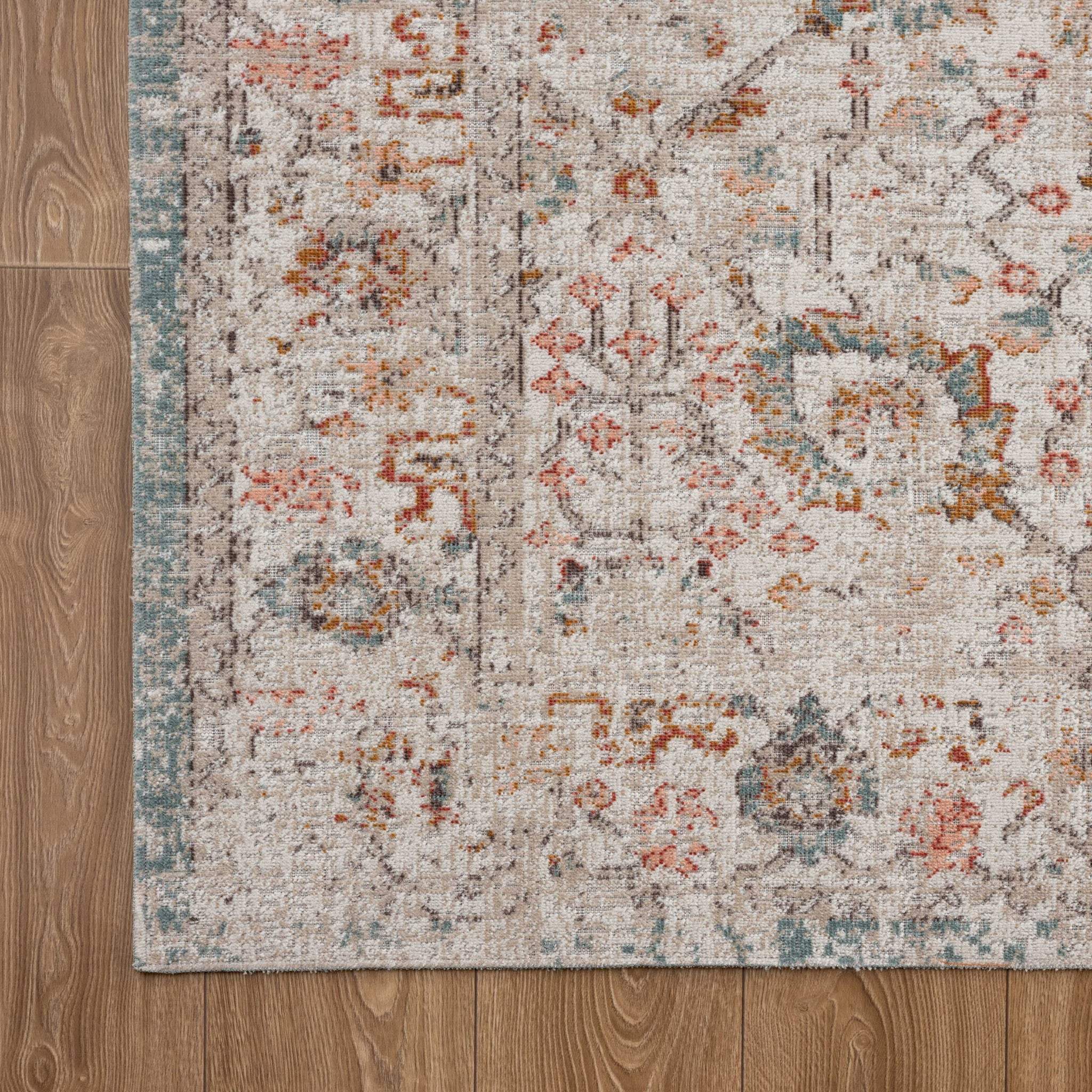 5' X 8' Beige Floral Stain Resistant Indoor Outdoor Area Rug - Homeroots - Flyclothing LLC