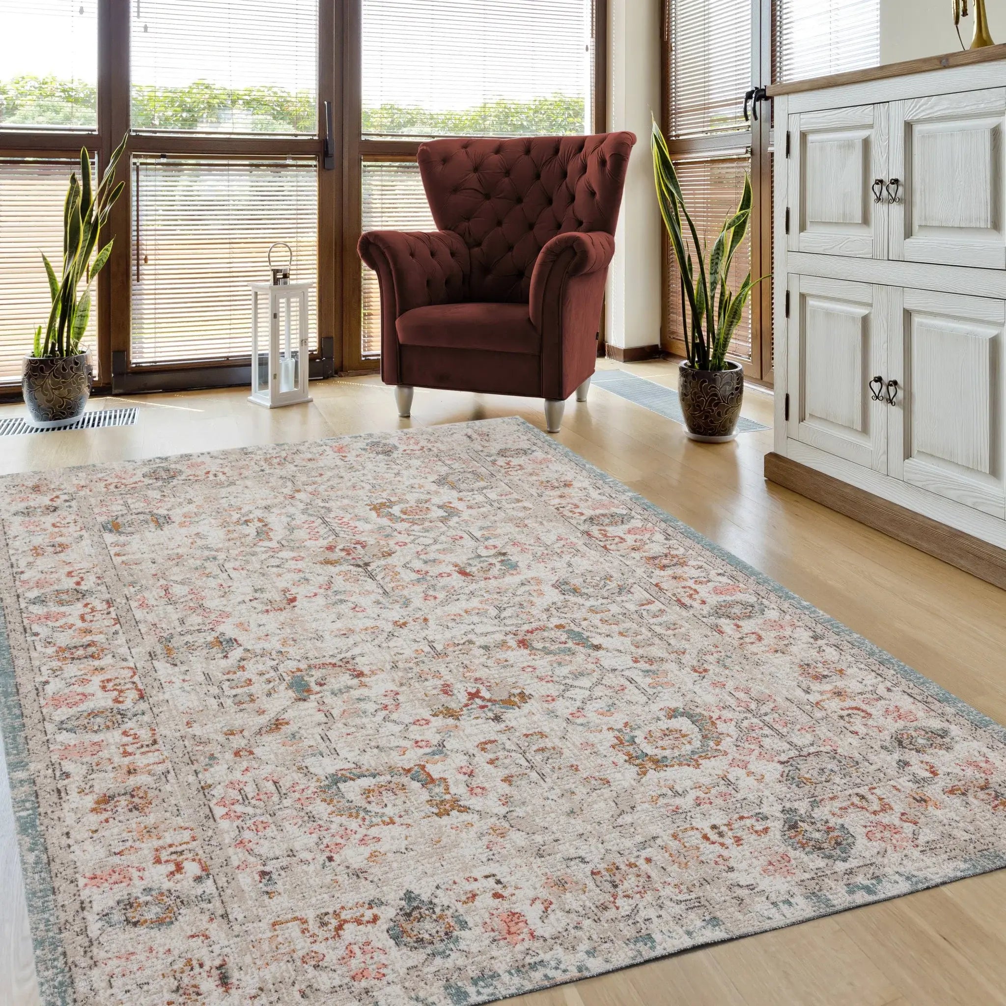 8' X 10' Beige Floral Stain Resistant Indoor Outdoor Area Rug - Homeroots - Flyclothing LLC