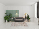 5' X 8' Beige Damask Stain Resistant Indoor Outdoor Area Rug