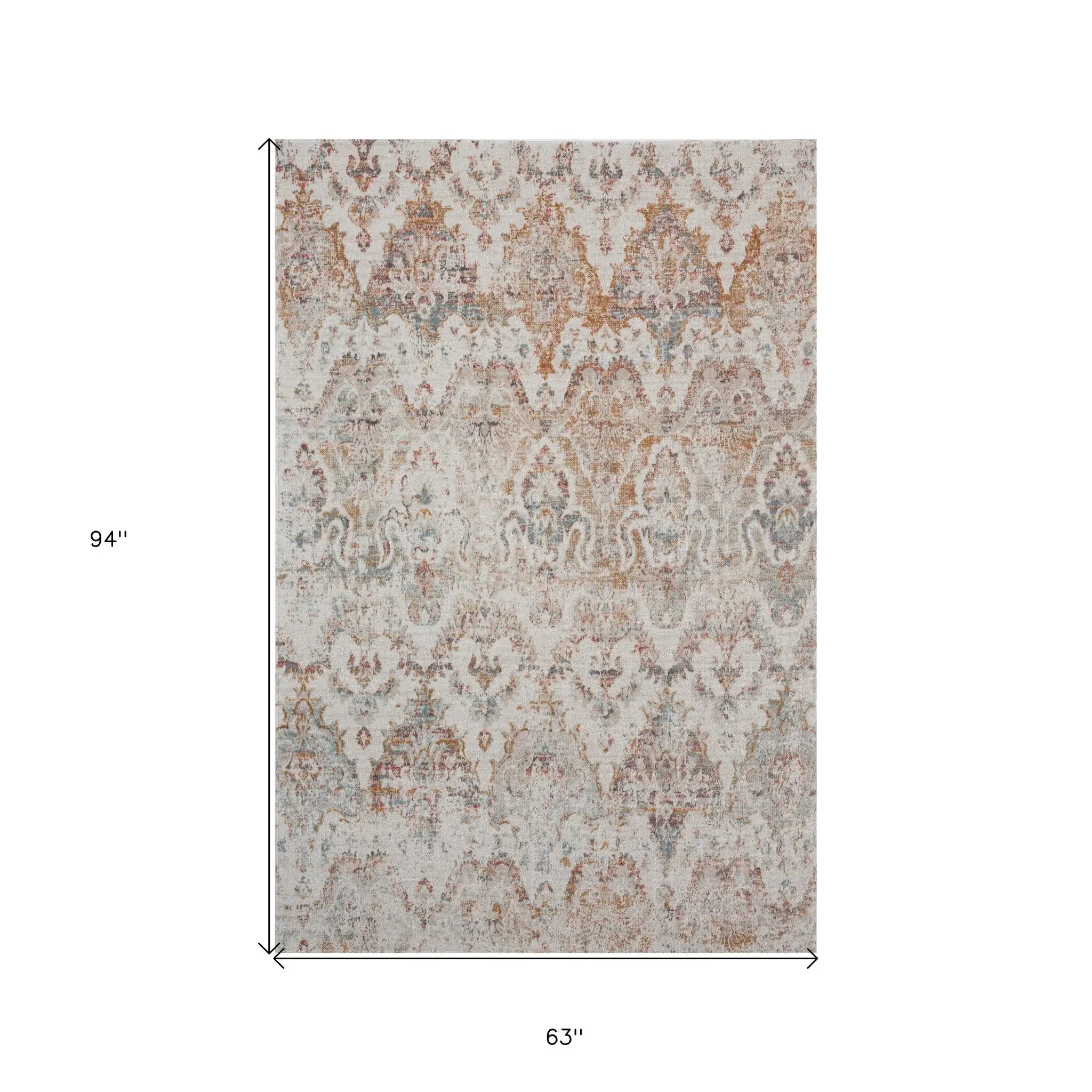 5' X 8' Beige Damask Stain Resistant Indoor Outdoor Area Rug - Homeroots - Flyclothing LLC