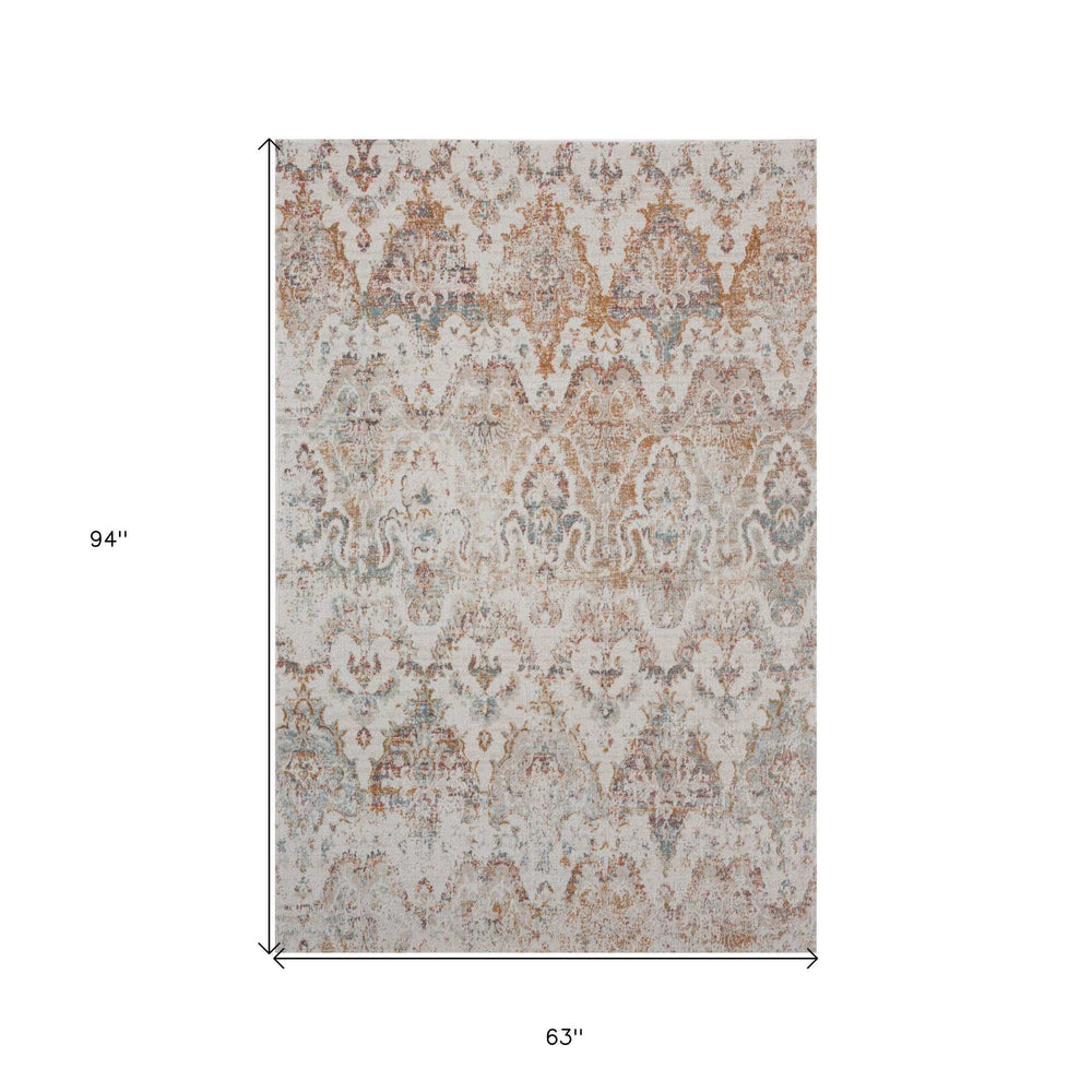 5' X 8' Beige Damask Stain Resistant Indoor Outdoor Area Rug - Homeroots - Flyclothing LLC