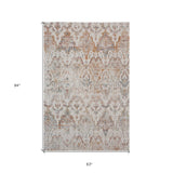 5' X 8' Beige Damask Stain Resistant Indoor Outdoor Area Rug - Homeroots - Flyclothing LLC