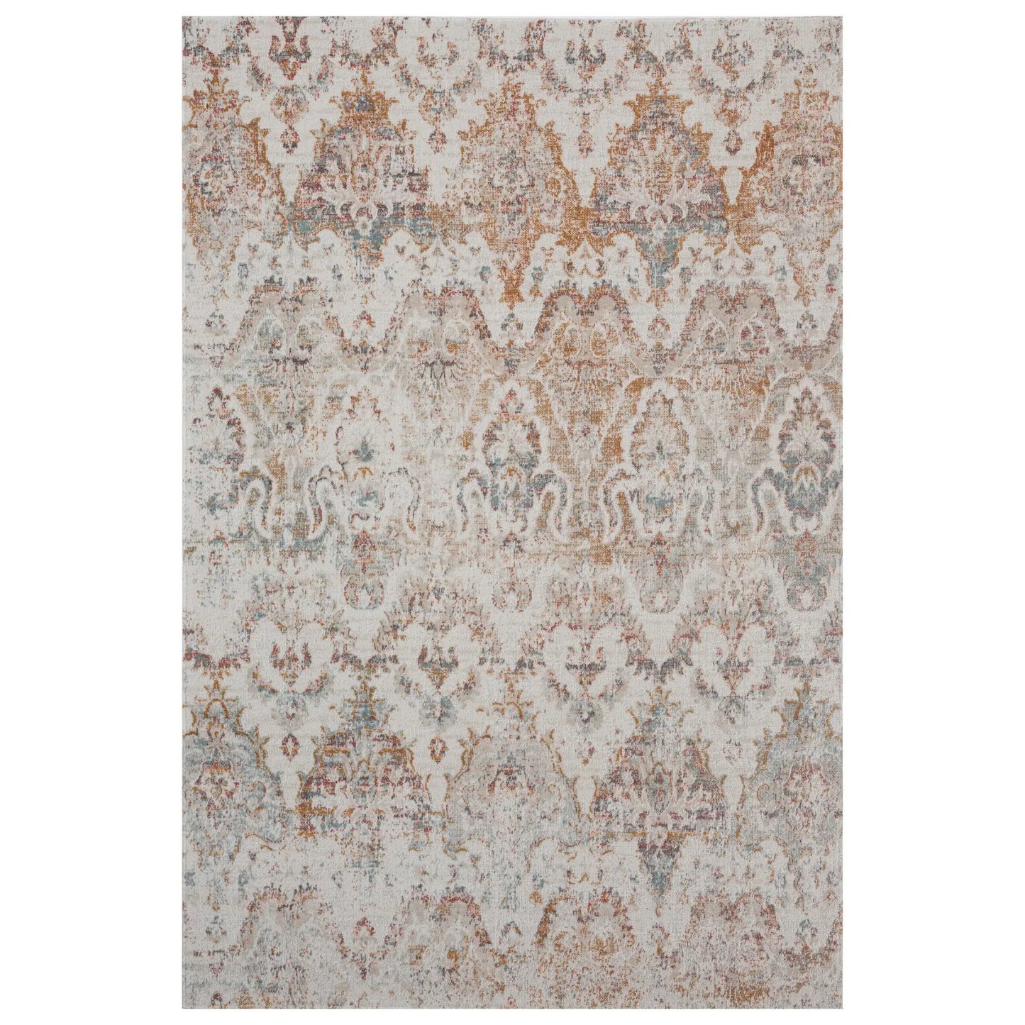 9' X 12' Beige Damask Stain Resistant Indoor Outdoor Area Rug - Homeroots - Flyclothing LLC