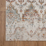 9' X 12' Beige Damask Stain Resistant Indoor Outdoor Area Rug