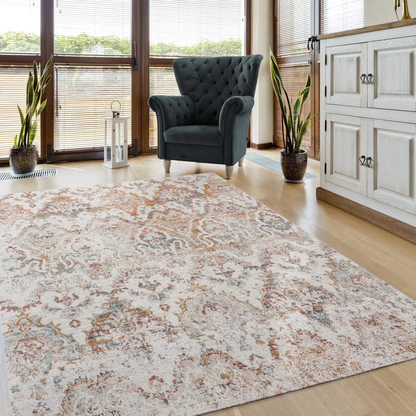 9' X 12' Beige Damask Stain Resistant Indoor Outdoor Area Rug - Homeroots - Flyclothing LLC