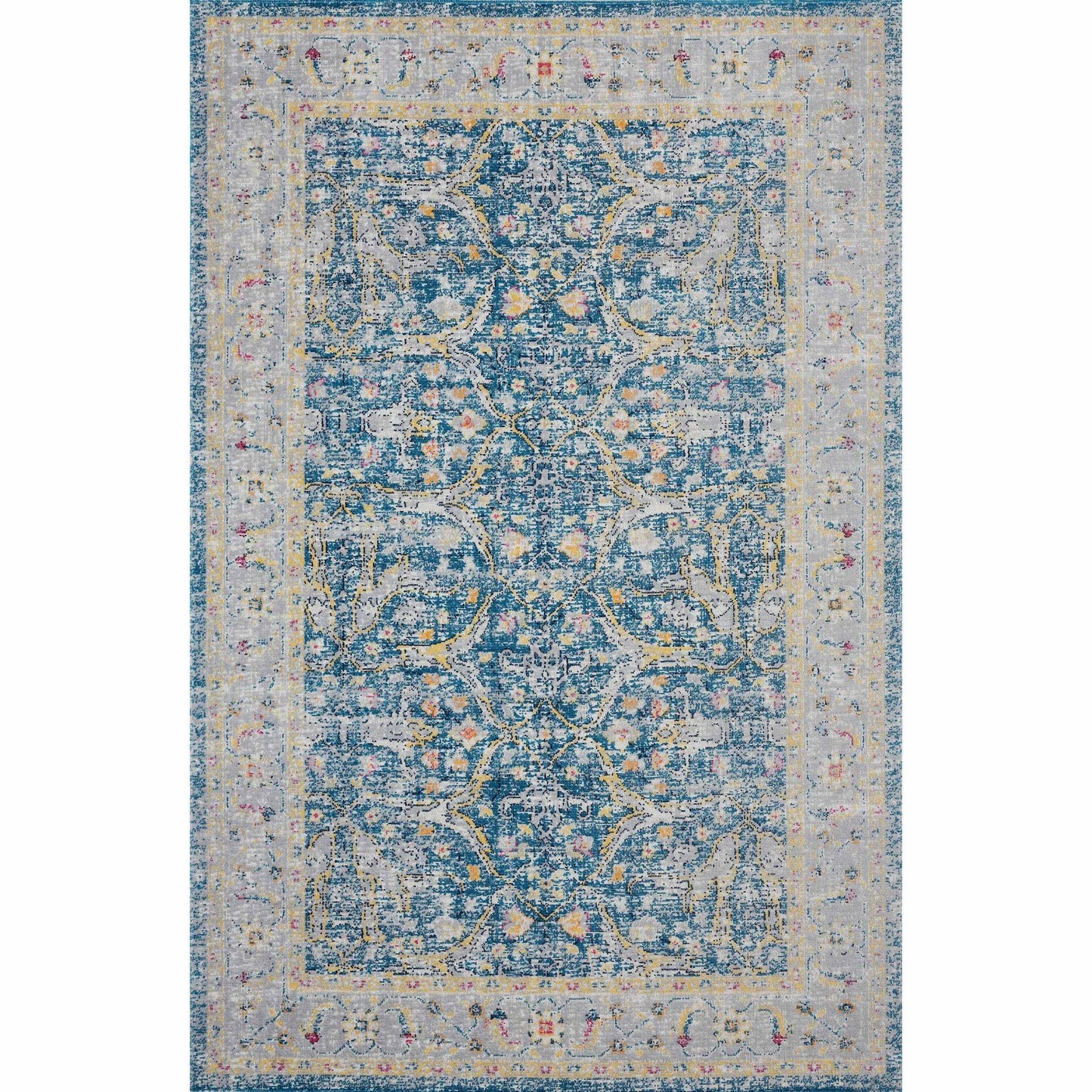 5' X 8' Blue Floral Stain Resistant Indoor Outdoor Area Rug - Homeroots - Flyclothing LLC