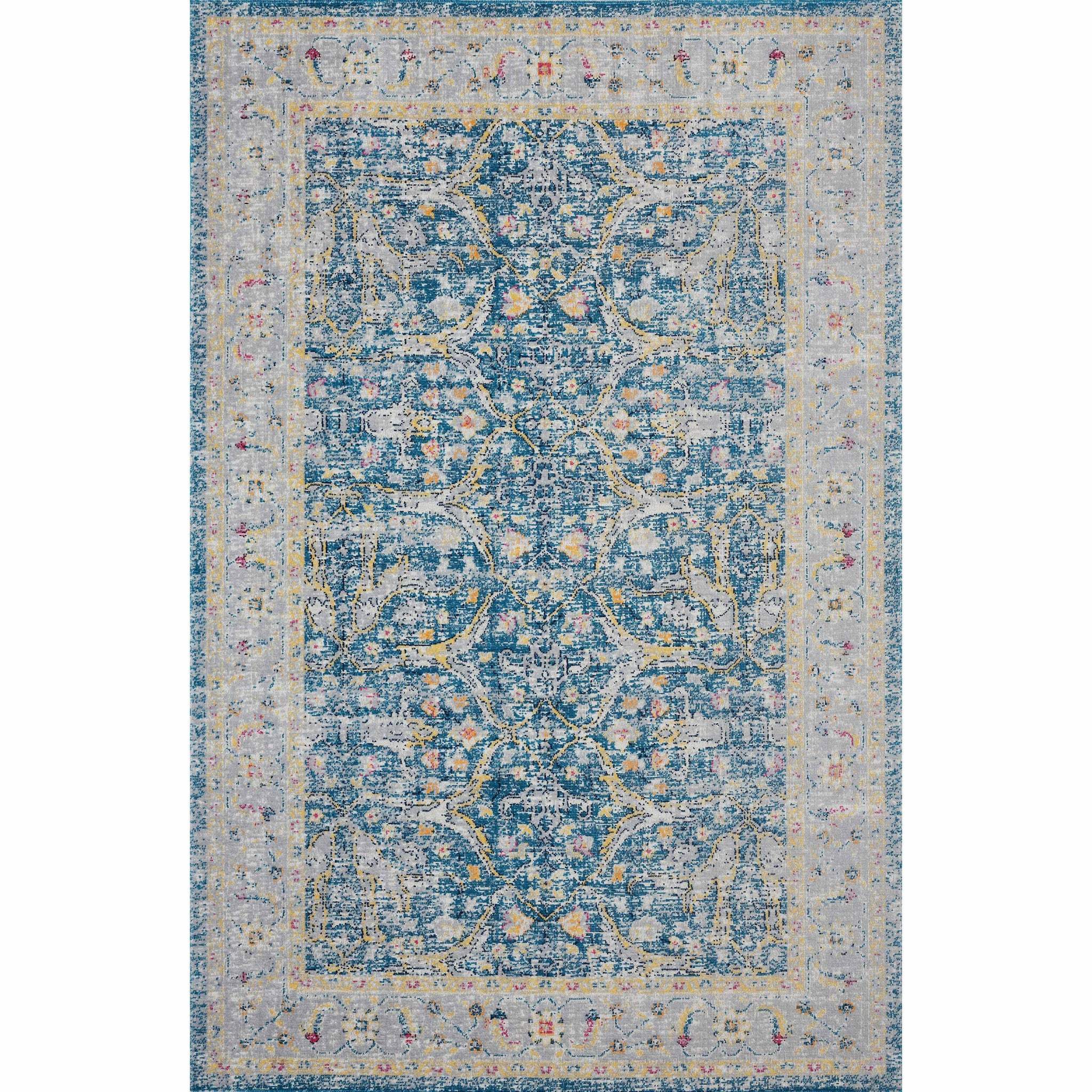 5' X 8' Blue Floral Stain Resistant Indoor Outdoor Area Rug - Homeroots - Flyclothing LLC