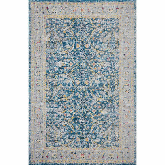 5' X 8' Blue Floral Stain Resistant Indoor Outdoor Area Rug - Homeroots - Flyclothing LLC