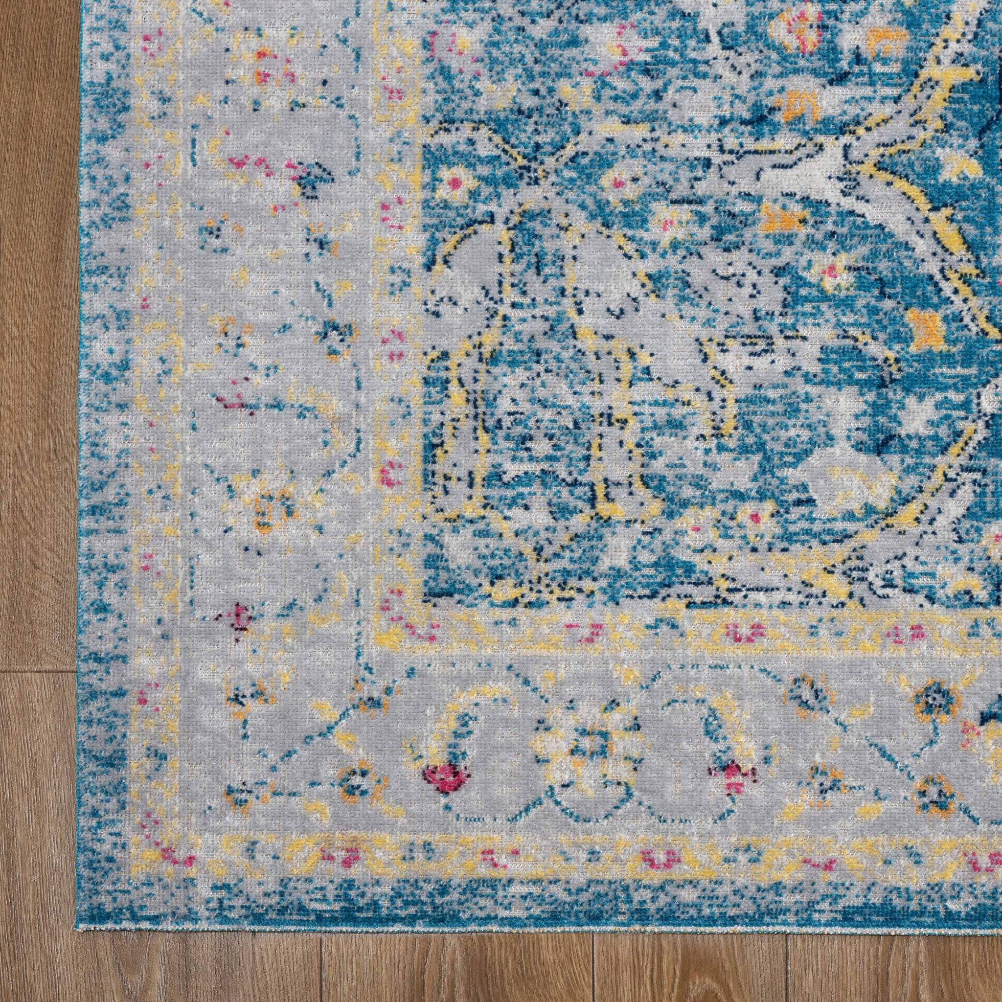 5' X 8' Blue Floral Stain Resistant Indoor Outdoor Area Rug - Homeroots - Flyclothing LLC
