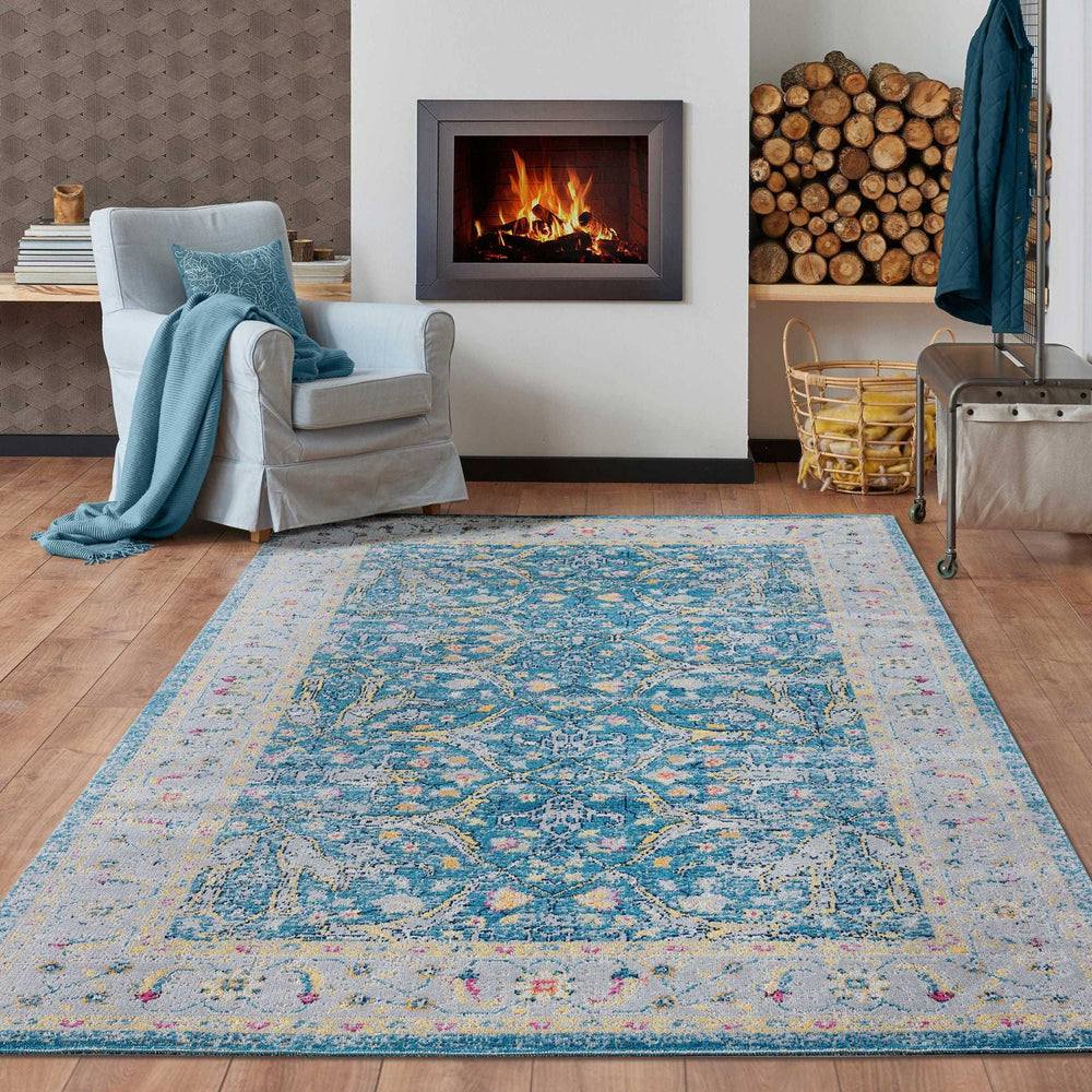 5' X 8' Blue Floral Stain Resistant Indoor Outdoor Area Rug - Homeroots - Flyclothing LLC