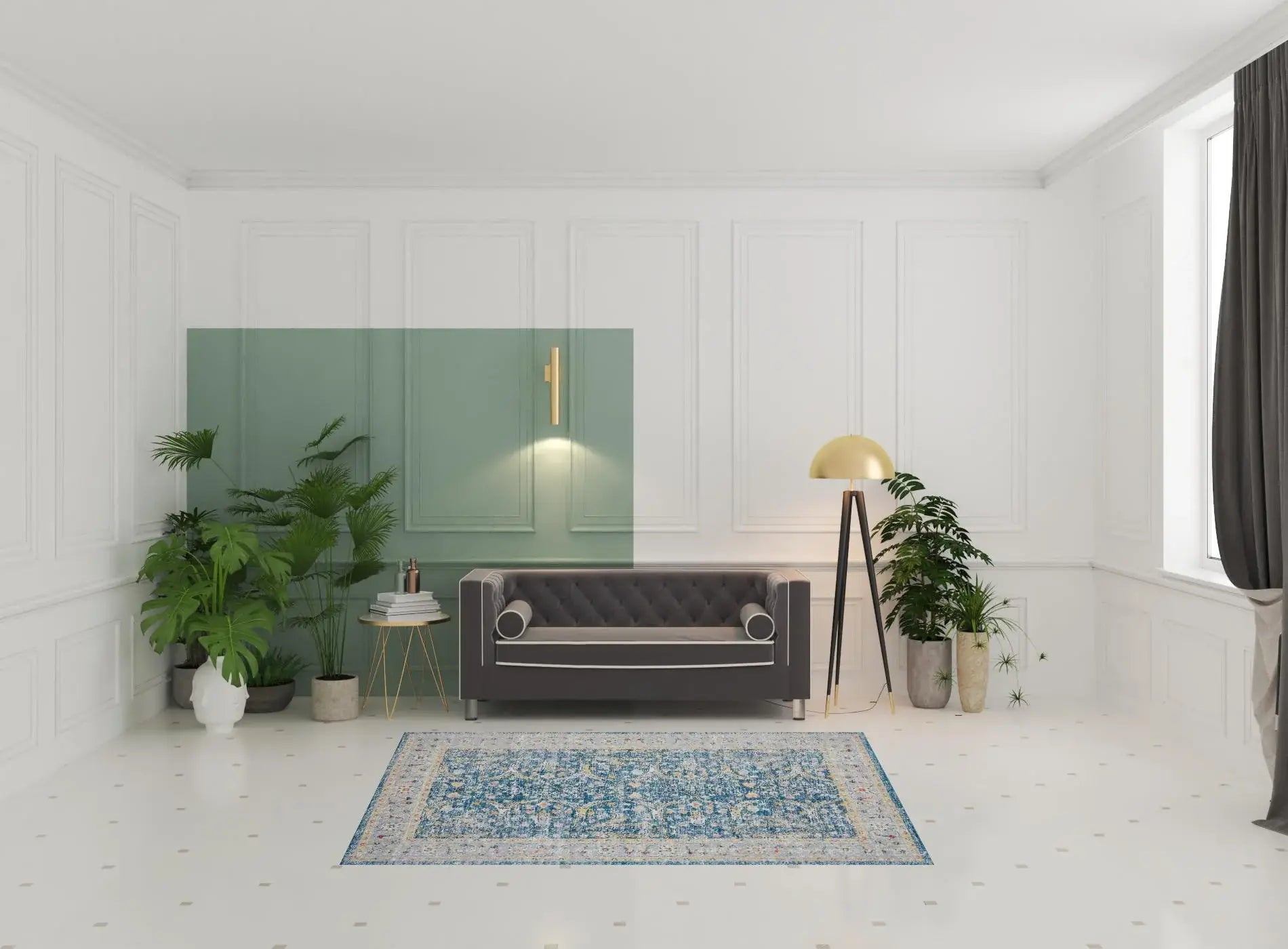 5' X 8' Blue Floral Stain Resistant Indoor Outdoor Area Rug - Homeroots - Flyclothing LLC