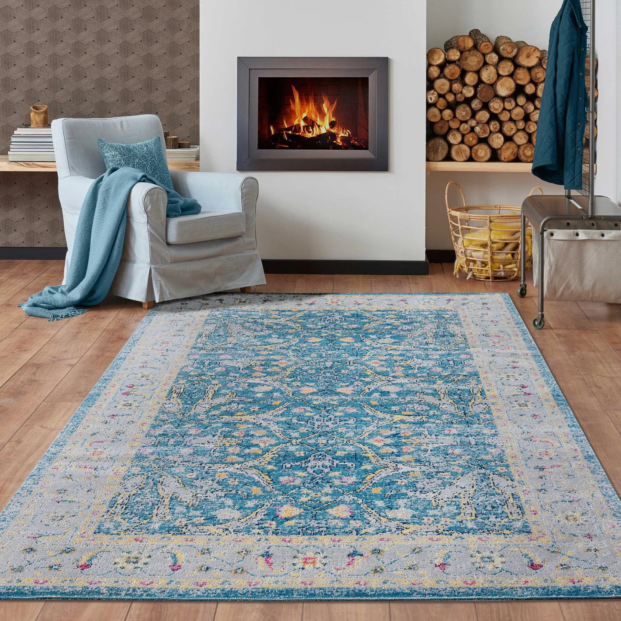8' X 10' Blue Floral Stain Resistant Indoor Outdoor Area Rug - Homeroots - Flyclothing LLC