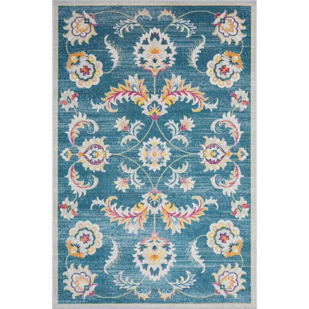 5' X 8' Blue And Ivory Floral Stain Resistant Indoor Outdoor Area Rug - Homeroots - Flyclothing LLC