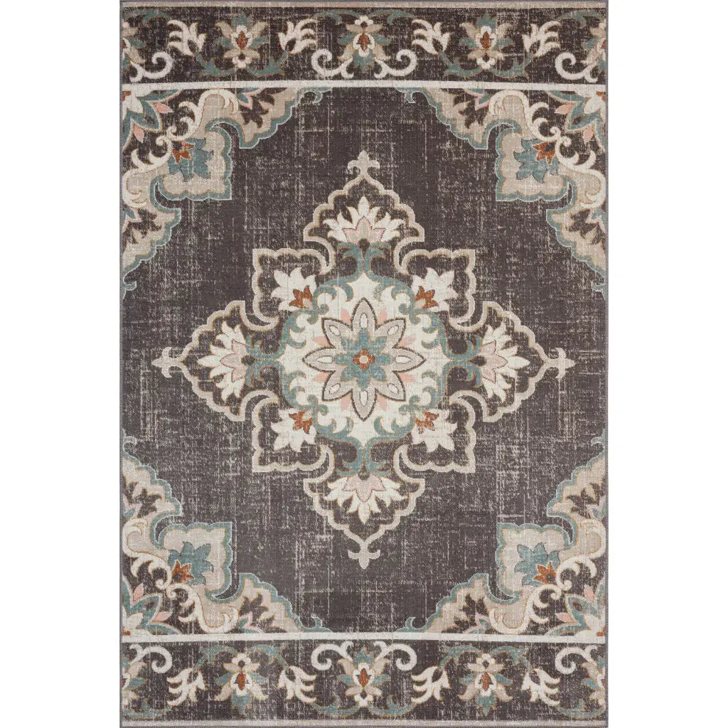 5' X 8' Brown Floral Stain Resistant Indoor Outdoor Area Rug - Homeroots - Flyclothing LLC