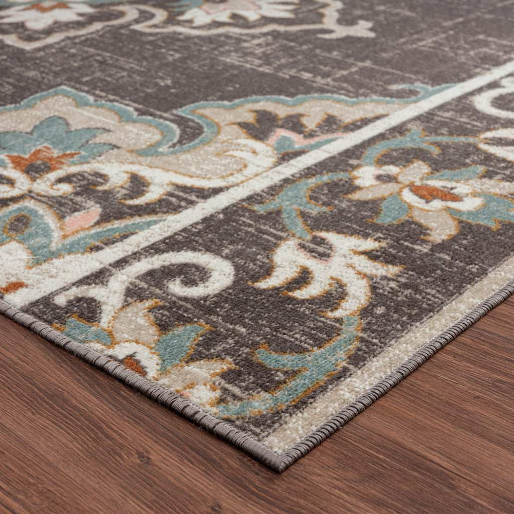 5' X 8' Brown Floral Stain Resistant Indoor Outdoor Area Rug - Homeroots - Flyclothing LLC