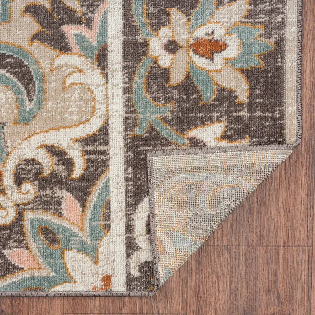 5' X 8' Brown Floral Stain Resistant Indoor Outdoor Area Rug - Homeroots - Flyclothing LLC