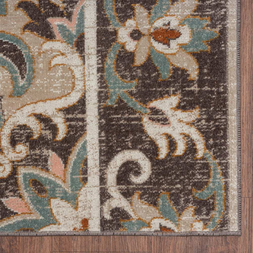 8' X 10' Brown Floral Stain Resistant Indoor Outdoor Area Rug - Homeroots - Flyclothing LLC