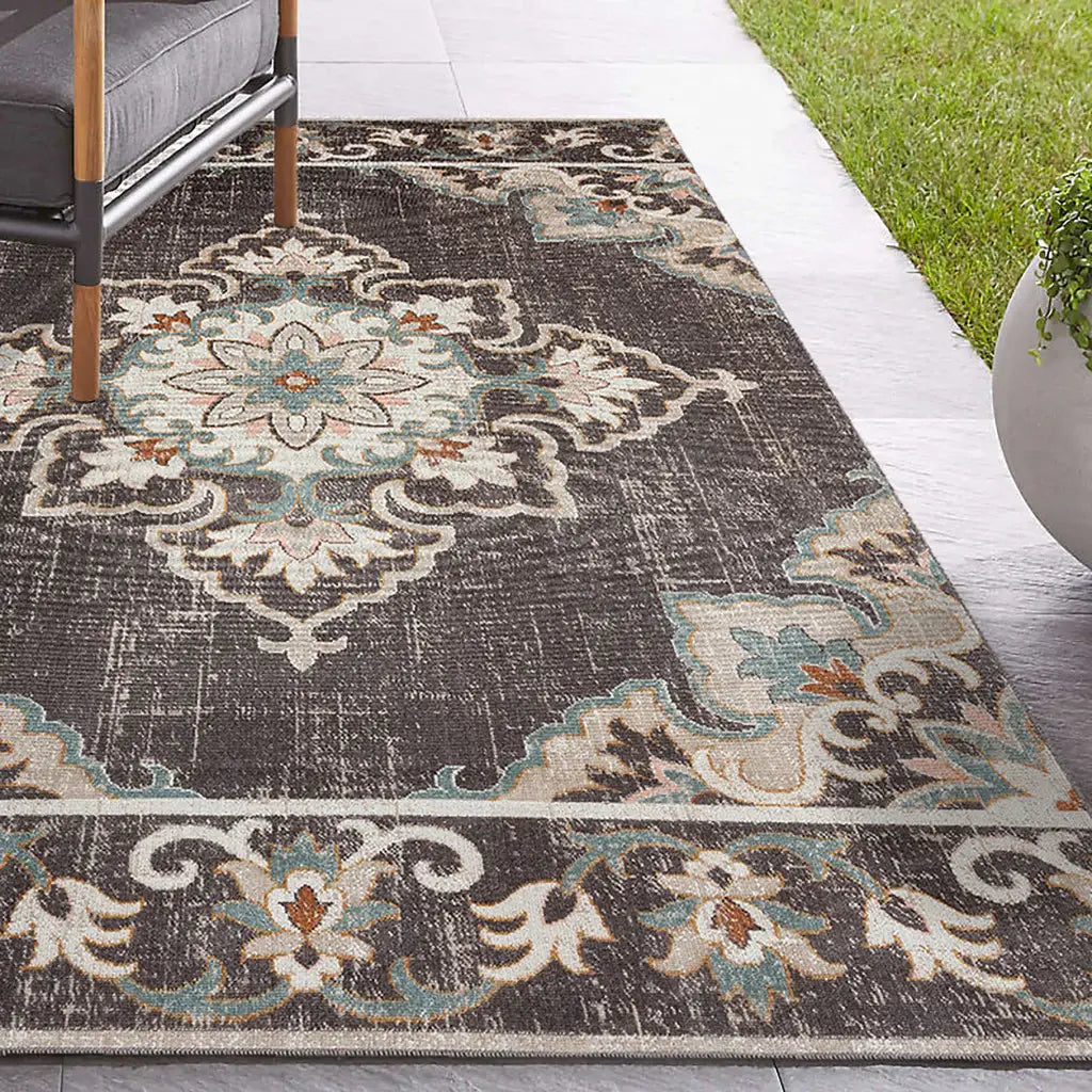 8' X 10' Brown Floral Stain Resistant Indoor Outdoor Area Rug - Homeroots - Flyclothing LLC