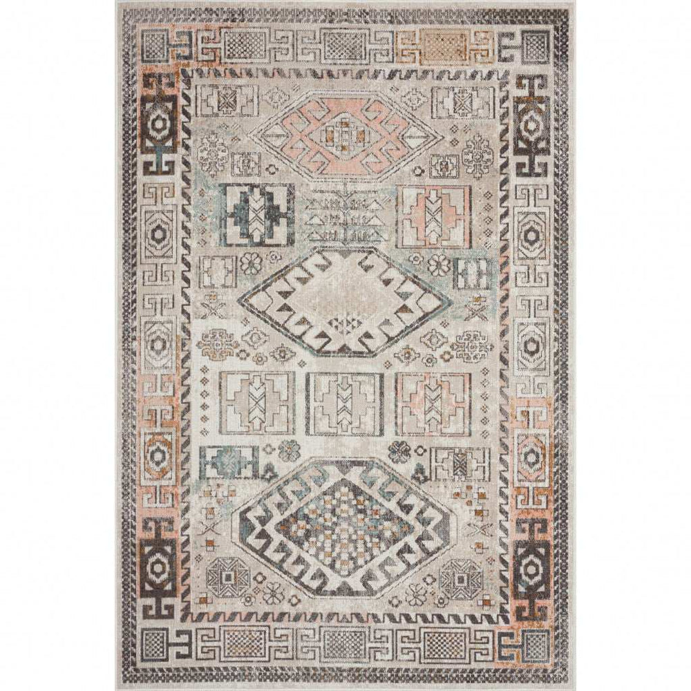 5' X 8' Cream Geometric Stain Resistant Indoor Outdoor Area Rug - Homeroots - Flyclothing LLC
