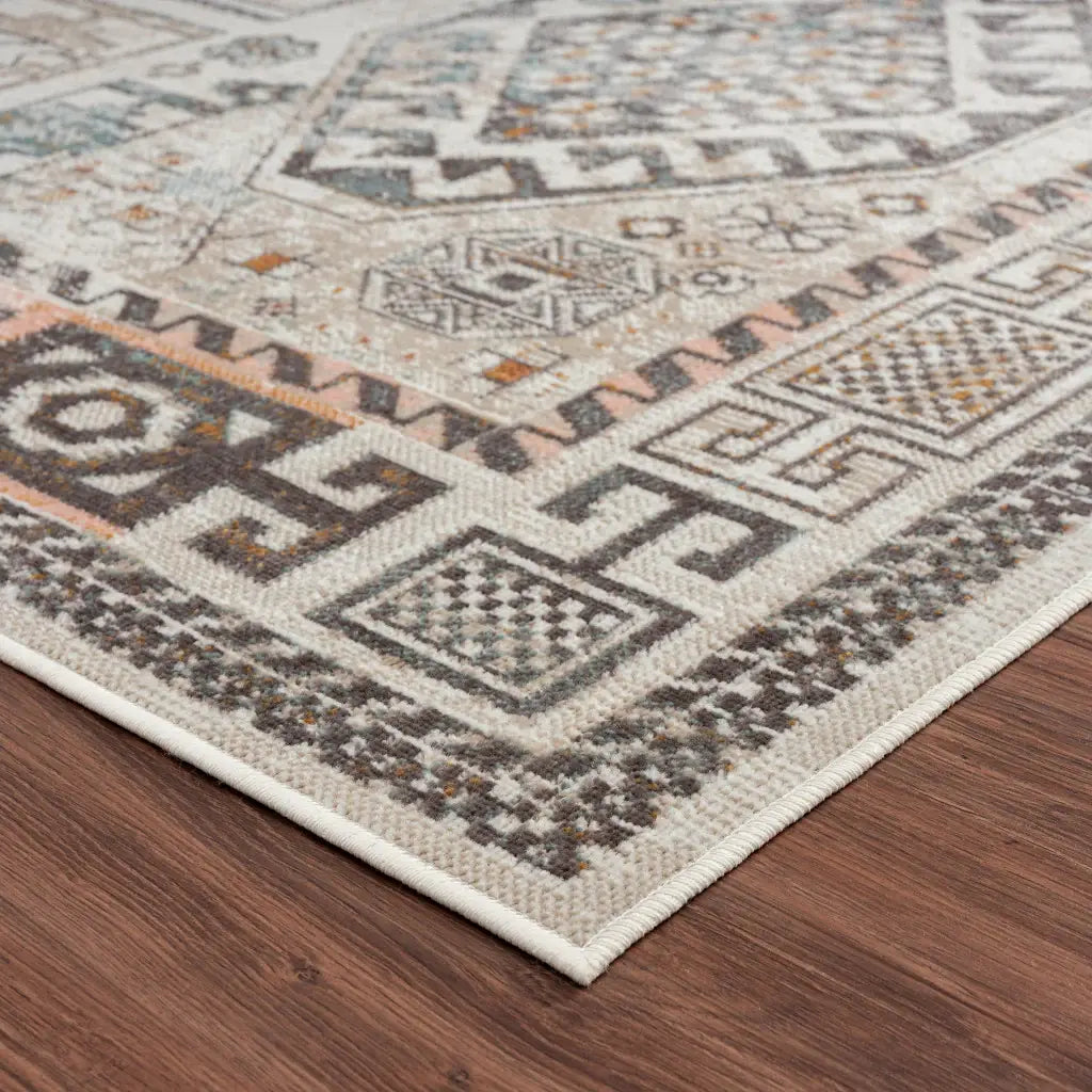 5' X 8' Cream Geometric Stain Resistant Indoor Outdoor Area Rug - Homeroots - Flyclothing LLC
