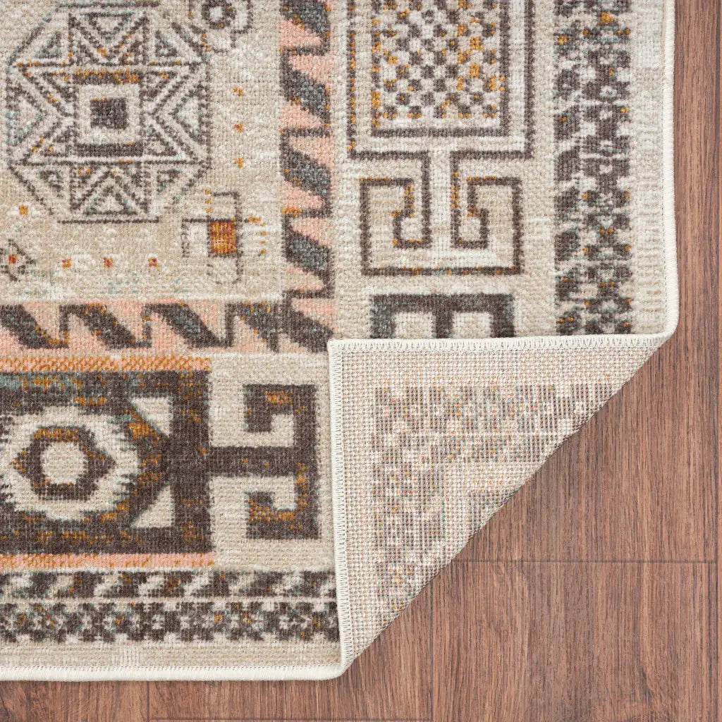 8' X 10' Cream Geometric Stain Resistant Indoor Outdoor Area Rug - Homeroots - Flyclothing LLC