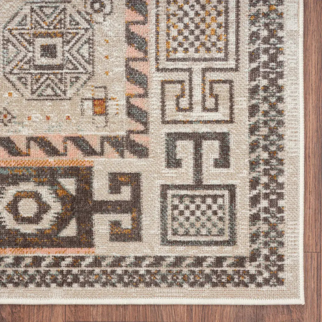8' X 10' Cream Geometric Stain Resistant Indoor Outdoor Area Rug - Homeroots - Flyclothing LLC