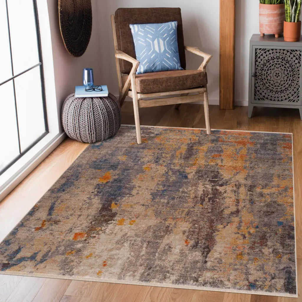 4' X 6' Gray Beige Blue And Yellow Abstract Power Loom Distressed Stain Resistant Area Rug - Homeroots - Flyclothing LLC