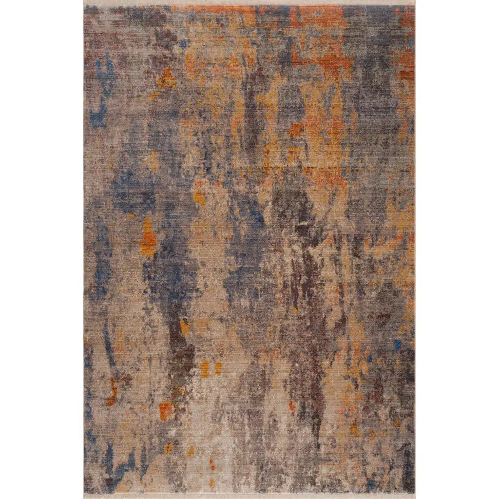 8' X 10' Gray Beige Blue And Yellow Abstract Power Loom Distressed Stain Resistant Area Rug - Homeroots - Flyclothing LLC