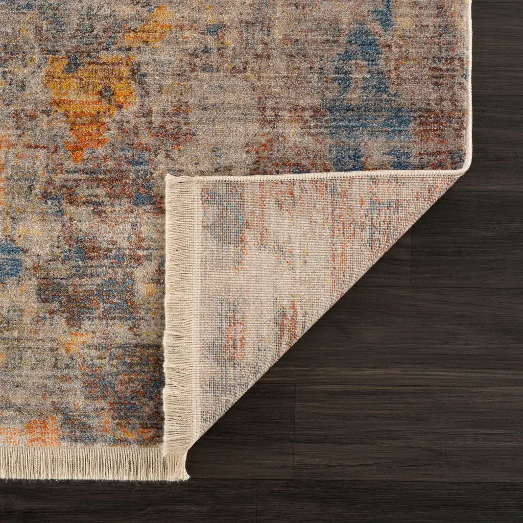 8' X 10' Gray Beige Blue And Yellow Abstract Power Loom Distressed Stain Resistant Area Rug - Homeroots - Flyclothing LLC
