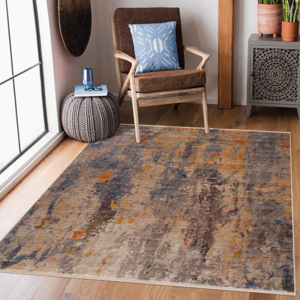 8' X 10' Gray Beige Blue And Yellow Abstract Power Loom Distressed Stain Resistant Area Rug - Homeroots - Flyclothing LLC