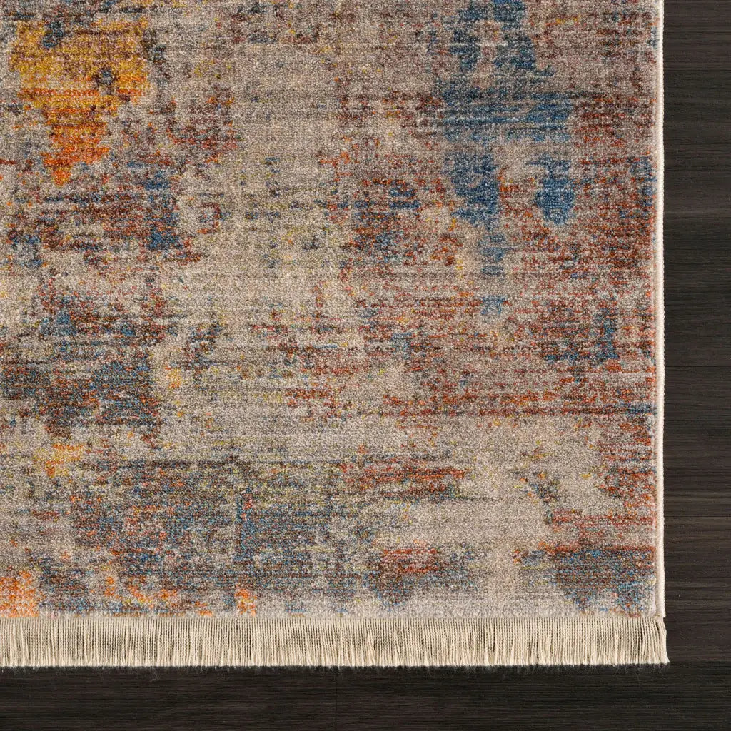 9' X 12' Gray Beige Blue And Yellow Abstract Power Loom Distressed Stain Resistant Area Rug - Homeroots - Flyclothing LLC