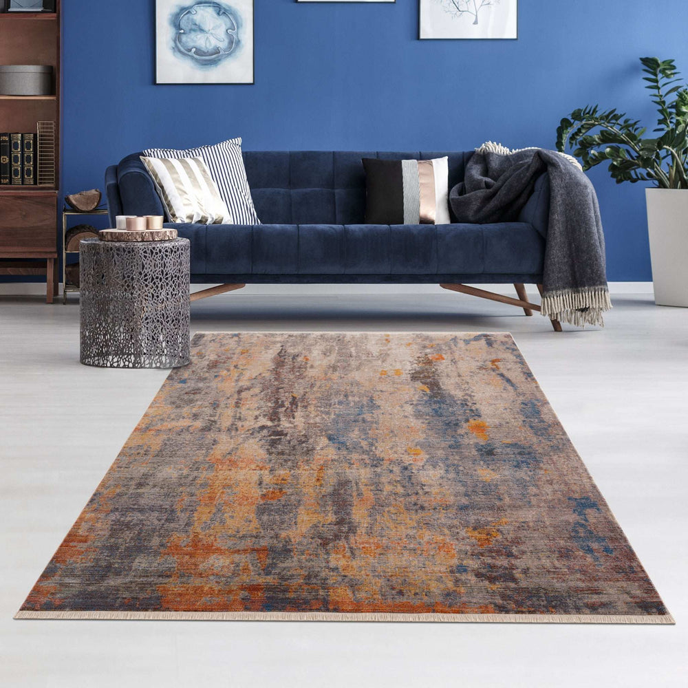 9' X 12' Gray Beige Blue And Yellow Abstract Power Loom Distressed Stain Resistant Area Rug - Homeroots - Flyclothing LLC