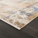 4' X 6' Gray And Ivory Abstract Power Loom Distressed Stain Resistant Area Rug