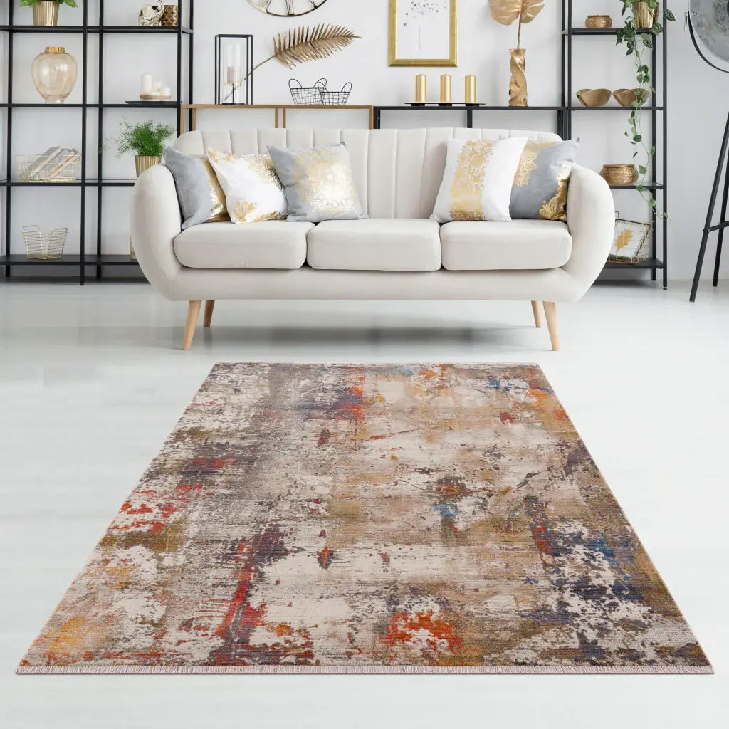 4' X 6' Gray And Ivory Abstract Power Loom Distressed Stain Resistant Area Rug - Homeroots - Flyclothing LLC