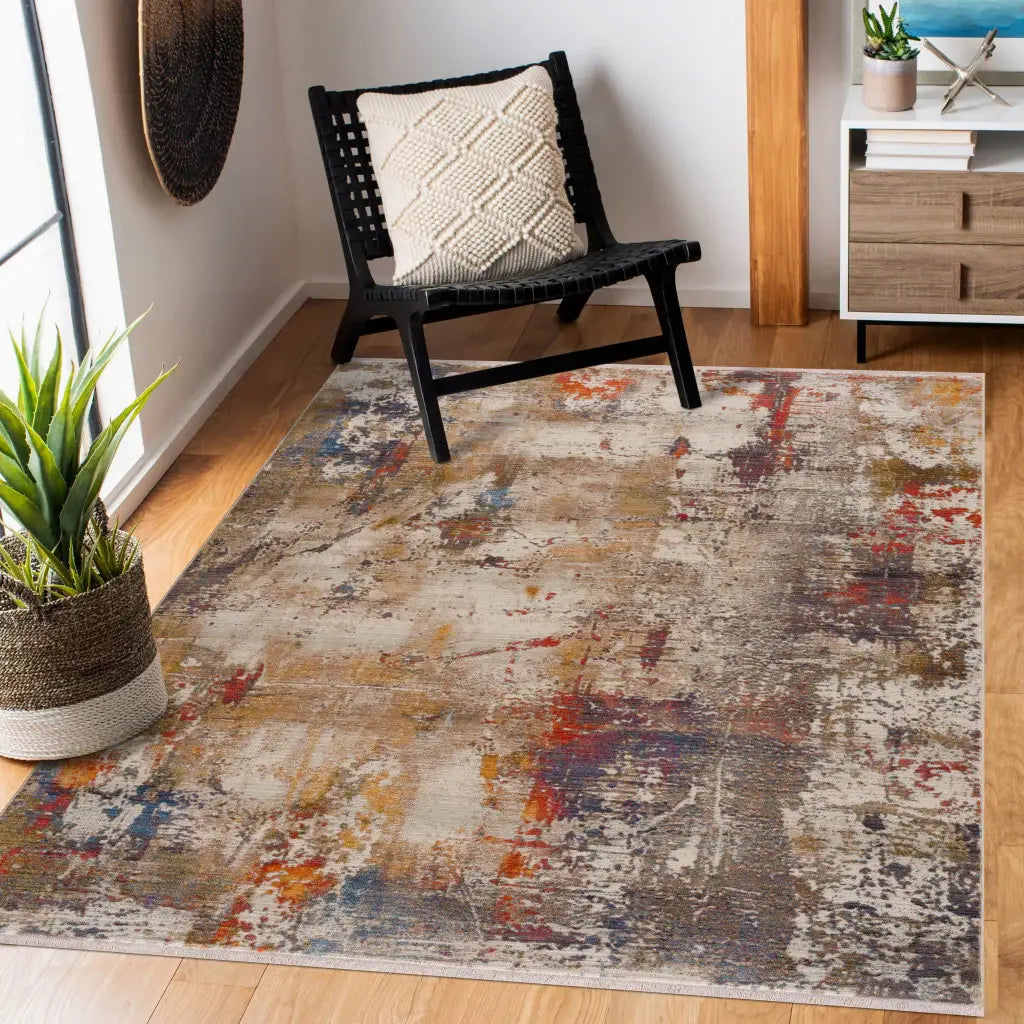 8' X 10' Gray And Ivory Abstract Power Loom Distressed Stain Resistant Area Rug - Homeroots - Flyclothing LLC
