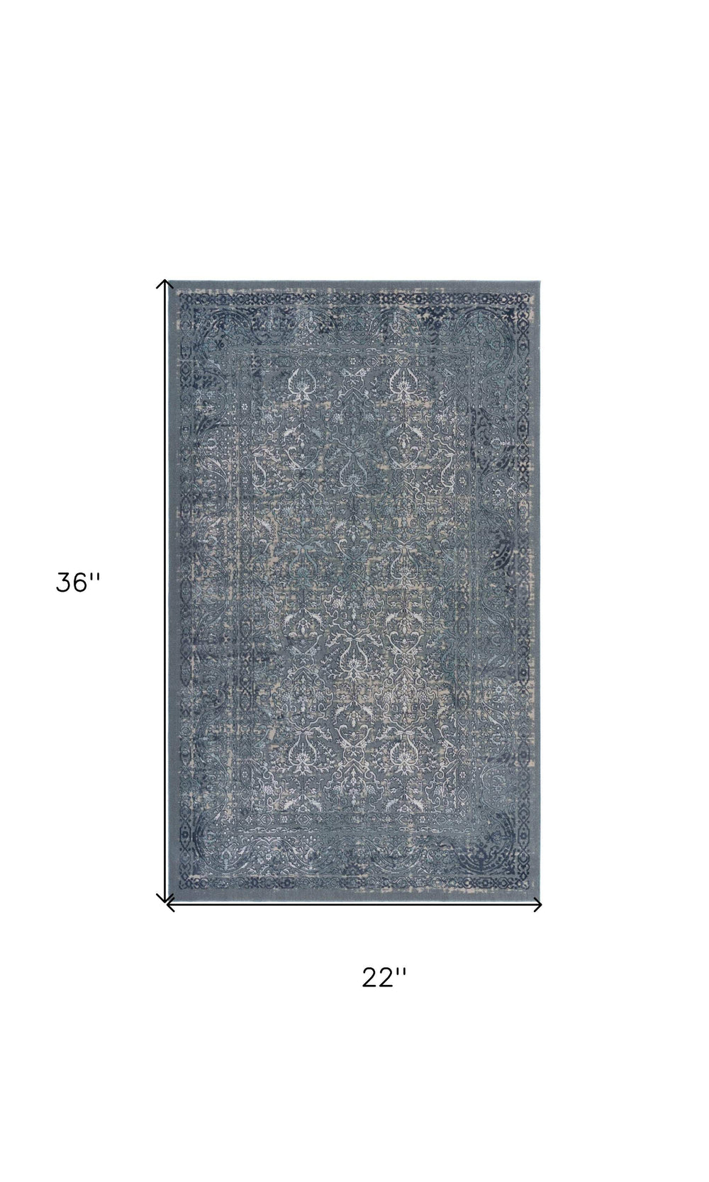 2' X 3' Blue Silver Gray And Cream Damask Distressed Stain Resistant Area Rug - Homeroots - Flyclothing LLC