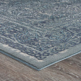 8' X 11' Blue Silver Gray And Cream Damask Distressed Stain Resistant Area Rug - Homeroots