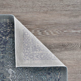 8' X 11' Blue Silver Gray And Cream Damask Distressed Stain Resistant Area Rug - Homeroots