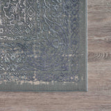 8' X 11' Blue Silver Gray And Cream Damask Distressed Stain Resistant Area Rug - Homeroots - Flyclothing LLC