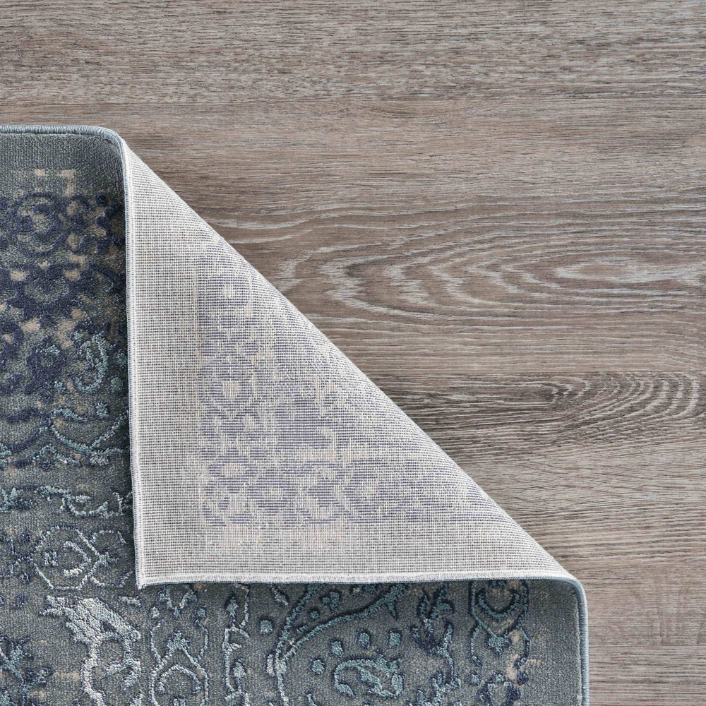 10' X 13' Blue Silver Gray And Cream Damask Distressed Stain Resistant Area Rug - Homeroots - Flyclothing LLC