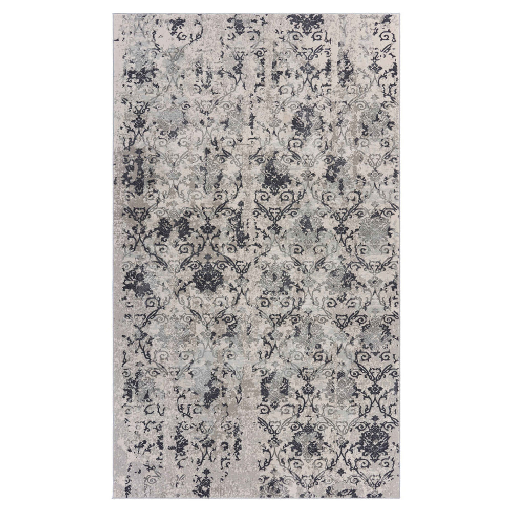 10' X 13' Cream And Gray Damask Stain Resistant Area Rug - Homeroots