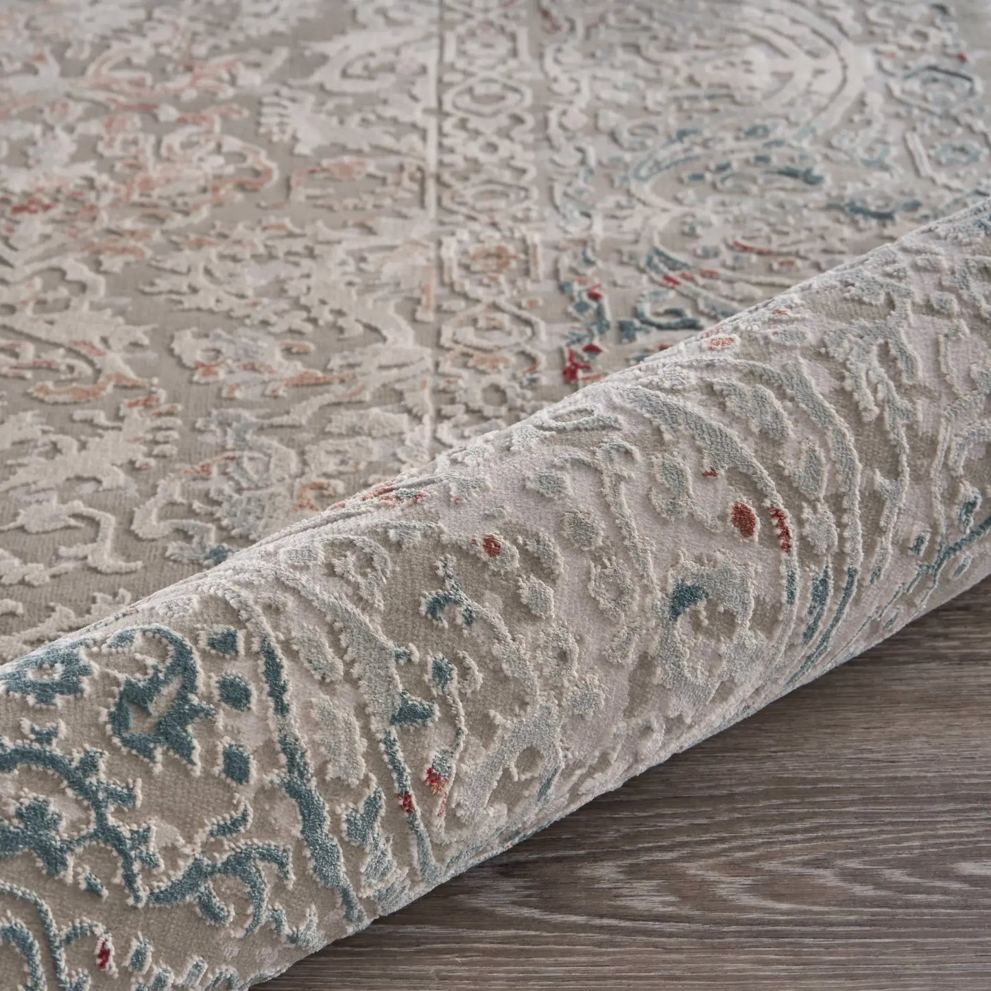 2' X 3' Gray Ivory Slate Blue And Wine Red Abstract Distressed Stain Resistant Area Rug - Homeroots - Flyclothing LLC