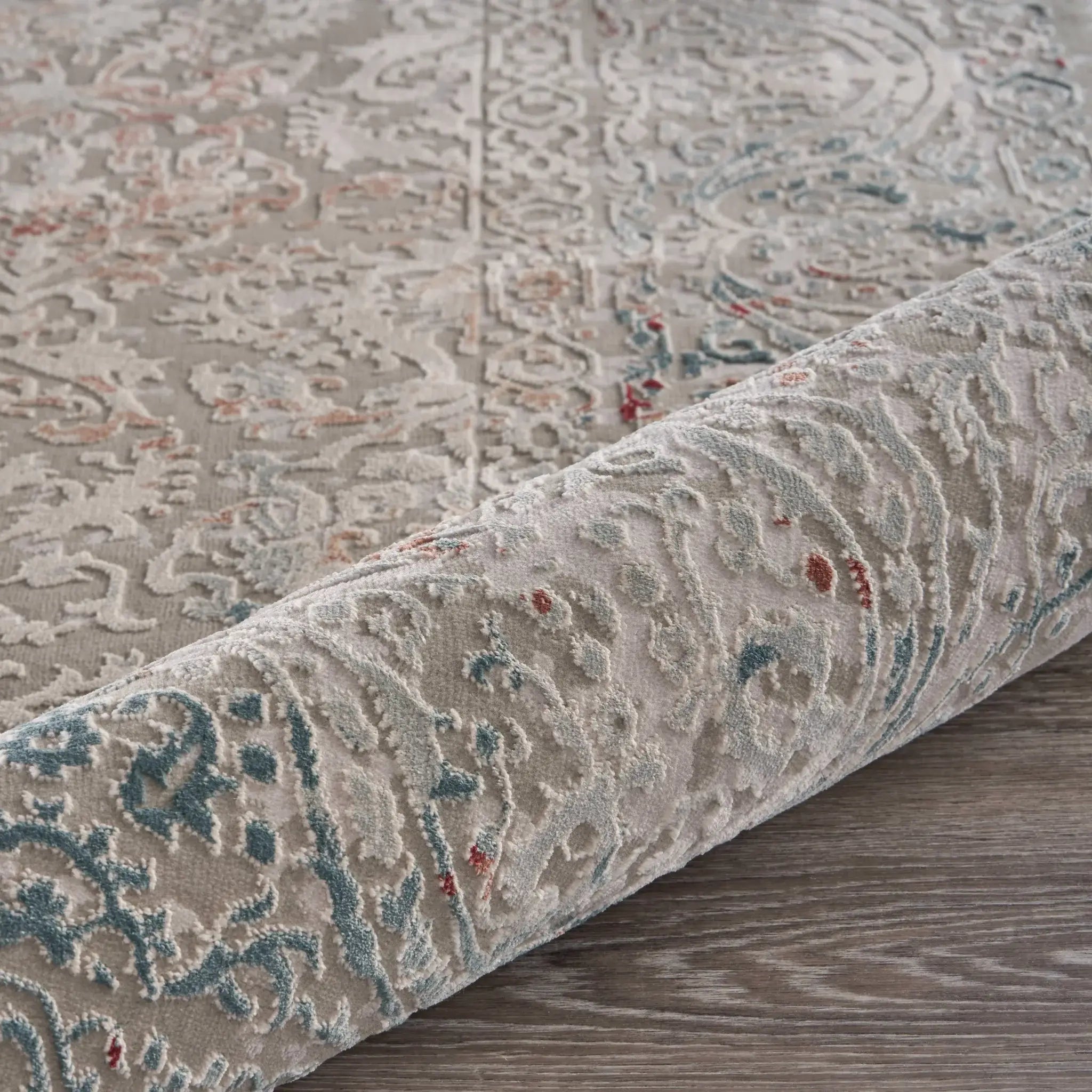 2' X 3' Gray Ivory Slate Blue And Wine Red Abstract Distressed Stain Resistant Area Rug - Homeroots - Flyclothing LLC