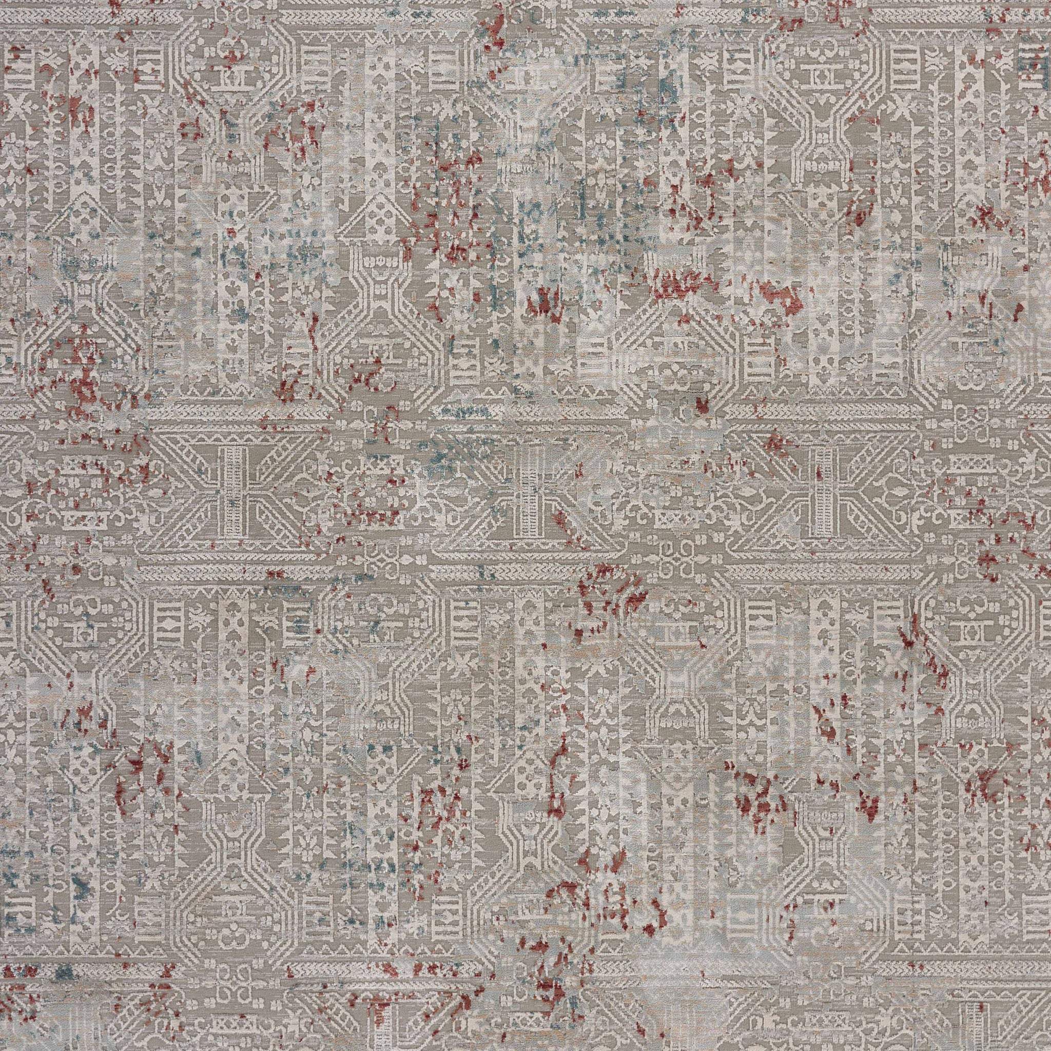 8' Gray Ivory Slate Blue And Wine Red Geometric Distressed Runner Rug - Homeroots - Flyclothing LLC