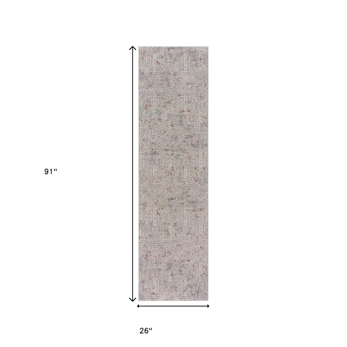 8' Gray Ivory Slate Blue And Wine Red Geometric Distressed Runner Rug - Homeroots - Flyclothing LLC
