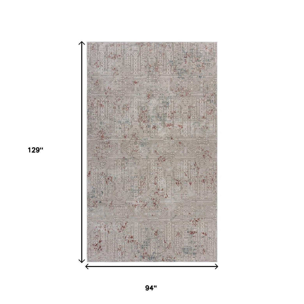 8' X 11' Gray Ivory Slate Blue And Wine Red Geometric Stain Resistant Area Rug - Homeroots - Flyclothing LLC