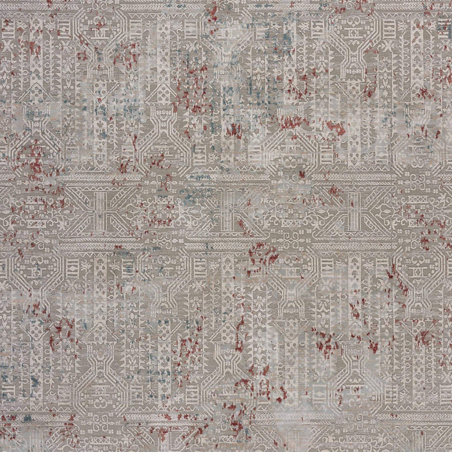 10' X 13' Gray Ivory Slate Blue And Wine Red Geometric Stain Resistant Area Rug - Homeroots - Flyclothing LLC