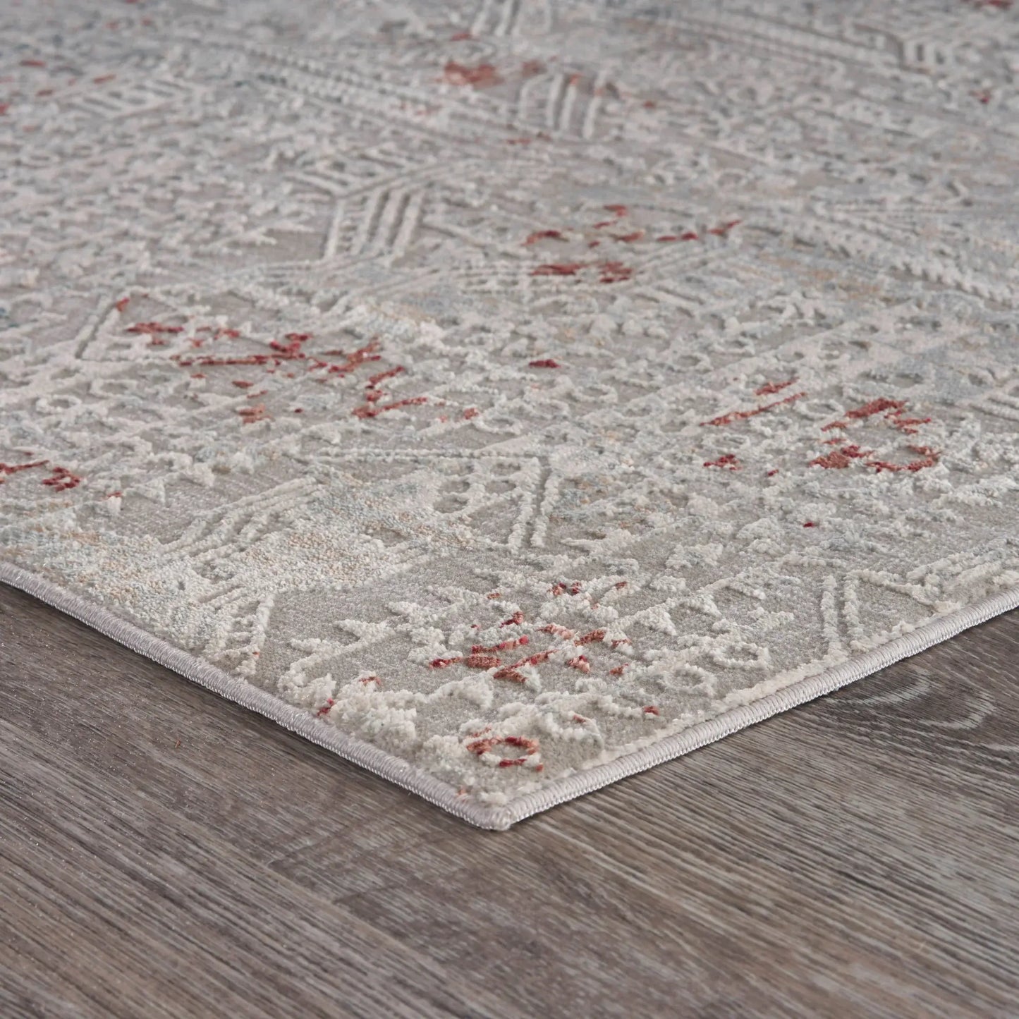 10' X 13' Gray Ivory Slate Blue And Wine Red Geometric Stain Resistant Area Rug - Homeroots - Flyclothing LLC