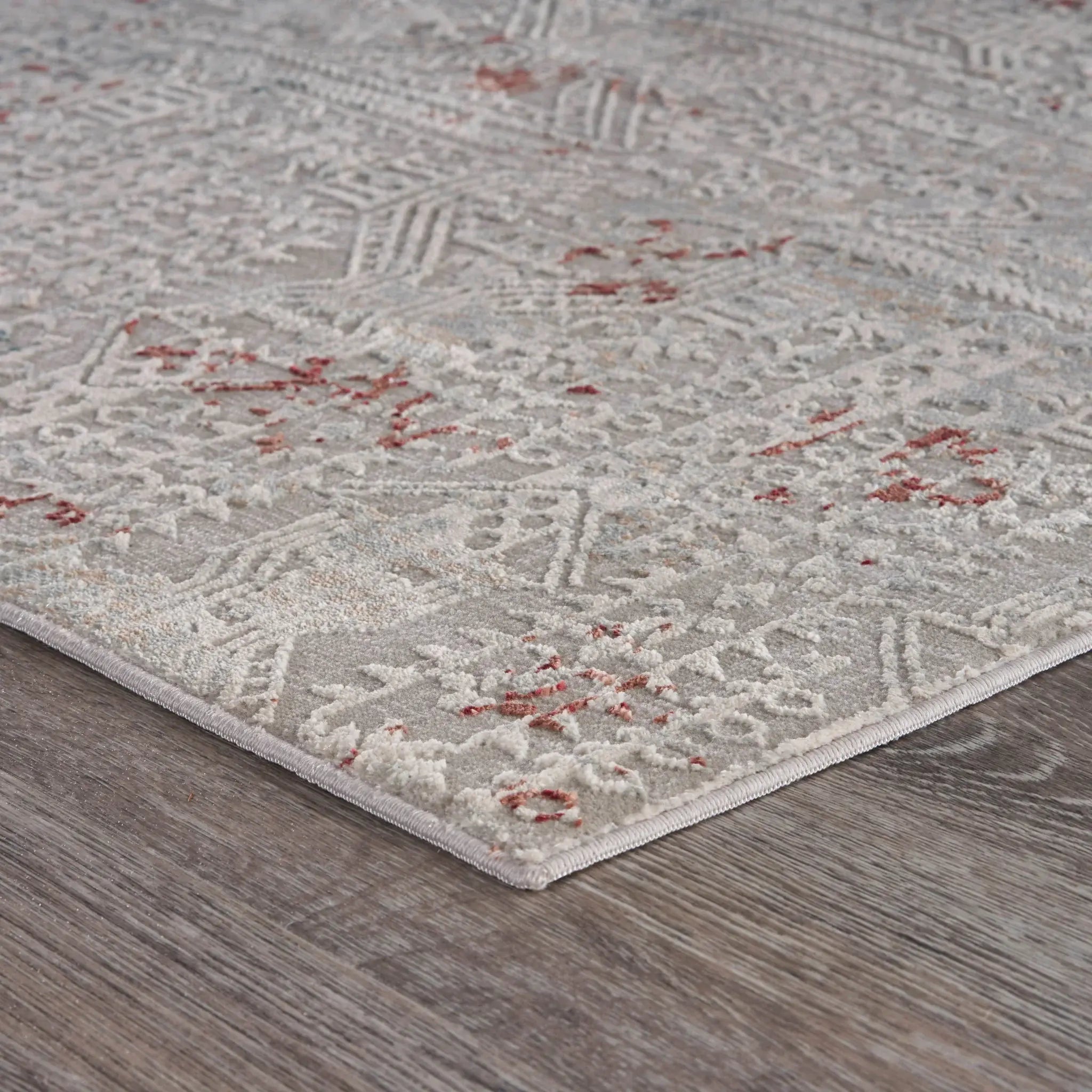 10' X 13' Gray Ivory Slate Blue And Wine Red Geometric Stain Resistant Area Rug - Homeroots - Flyclothing LLC